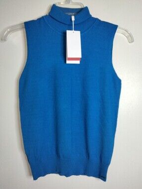 Q2 (Sz L) Blue Lightweight Stretch Sleeveless Turtleneck Sweater Vest (NEW-NWT)